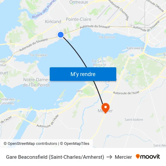 Gare Beaconsfield (Saint-Charles/Amherst) to Mercier map