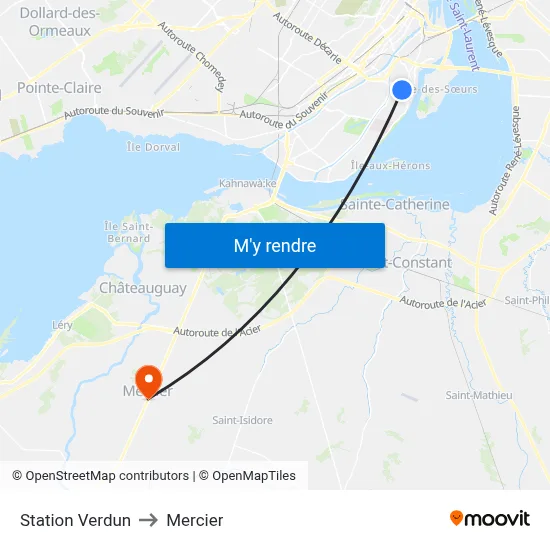 Station Verdun to Mercier map