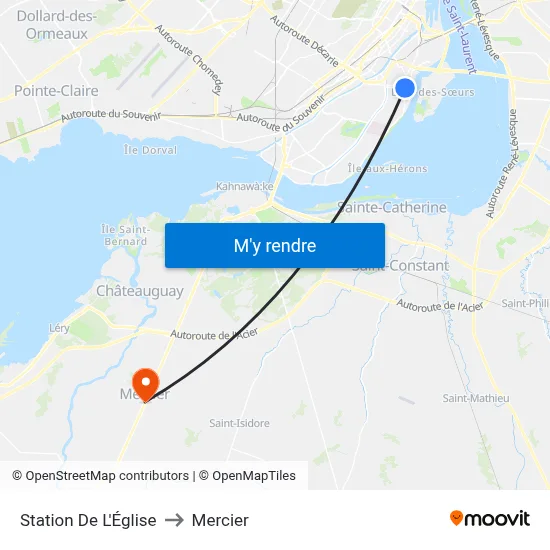 Station De L'Église to Mercier map