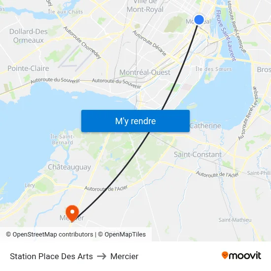 Station Place Des Arts to Mercier map