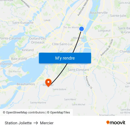 Station Joliette to Mercier map