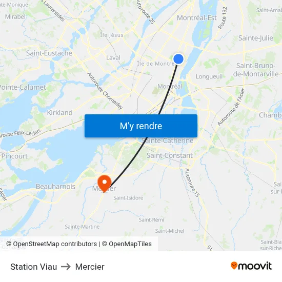 Station Viau to Mercier map