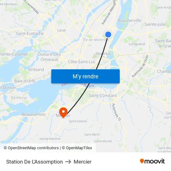 Station De L'Assomption to Mercier map