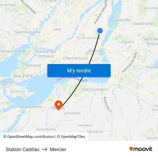 Station Cadillac to Mercier map