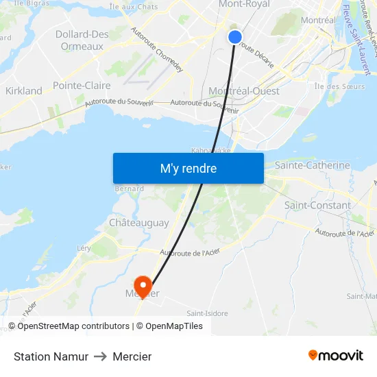 Station Namur to Mercier map