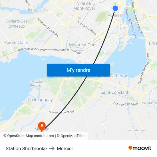 Station Sherbrooke to Mercier map