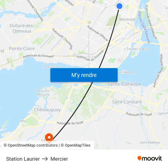 Station Laurier to Mercier map