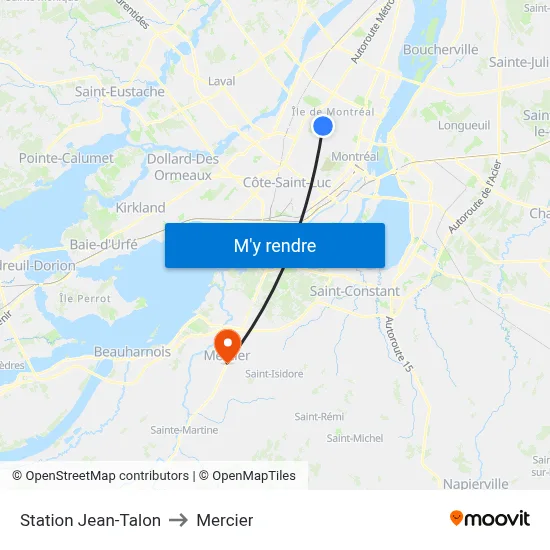 Station Jean-Talon to Mercier map