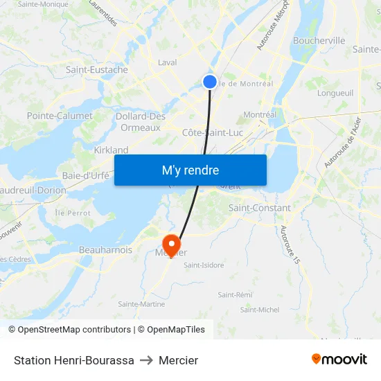 Station Henri-Bourassa to Mercier map