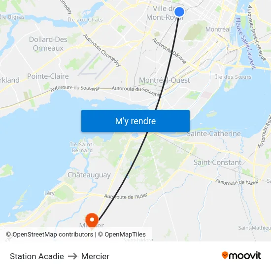 Station Acadie to Mercier map