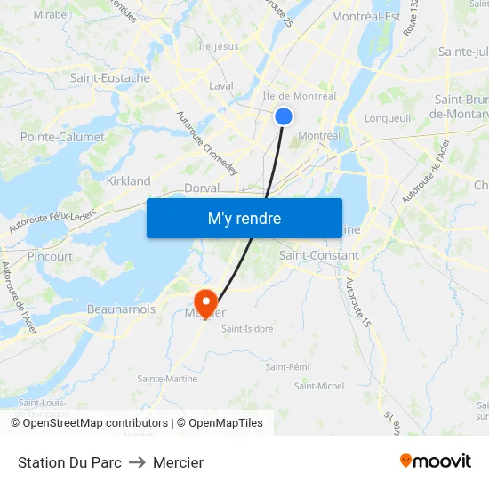 Station  Du Parc to Mercier map