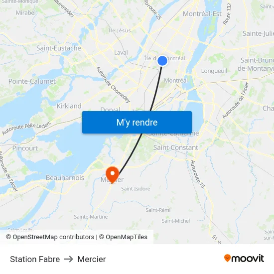 Station Fabre to Mercier map