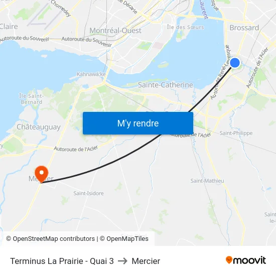 Terminus La Prairie - Quai 3 to Mercier map