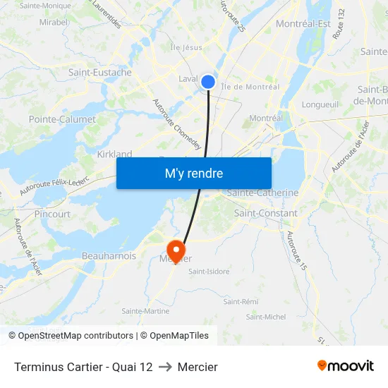 Terminus Cartier - Quai 12 to Mercier map