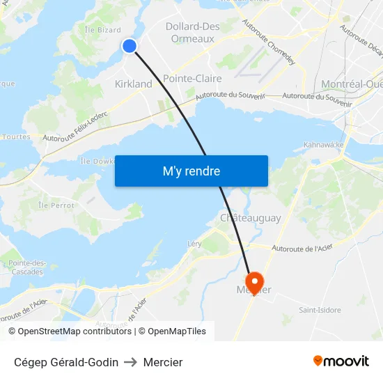 Cégep Gérald-Godin to Mercier map
