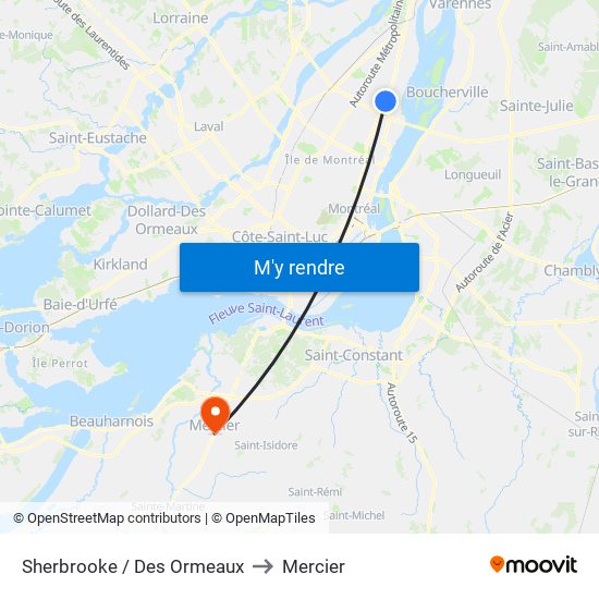 Sherbrooke / Des Ormeaux to Mercier map