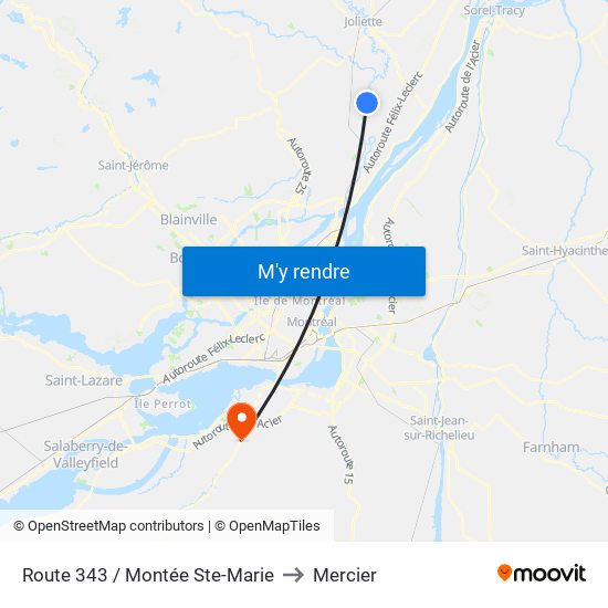 Route 343 / Montée Ste-Marie to Mercier map