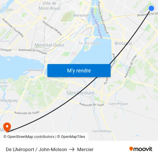 De L'Aéroport / John-Molson to Mercier map