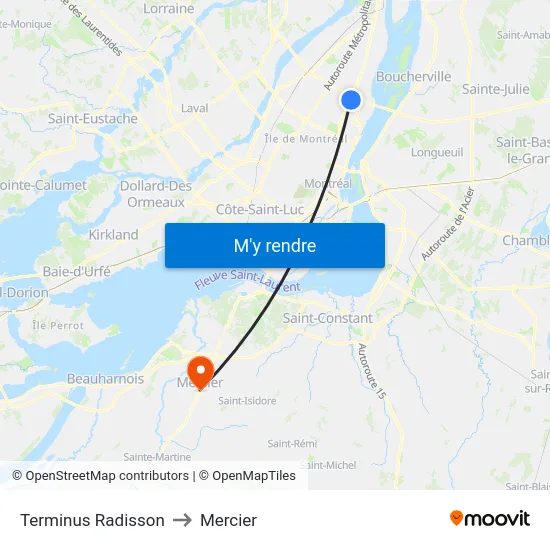 Terminus Radisson to Mercier map
