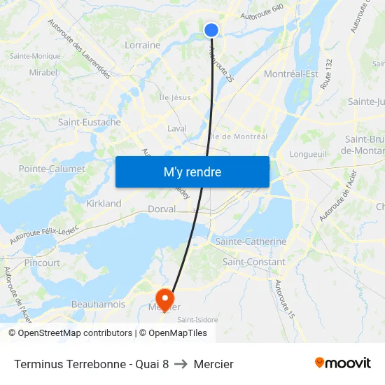 Terminus Terrebonne - Quai 8 to Mercier map