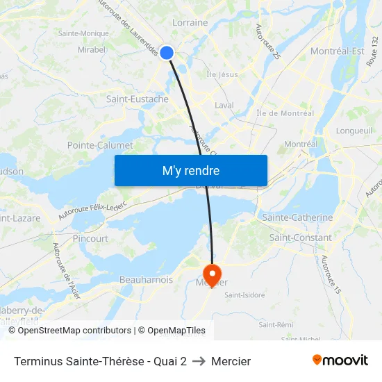 Terminus Sainte-Thérèse - Quai 2 to Mercier map