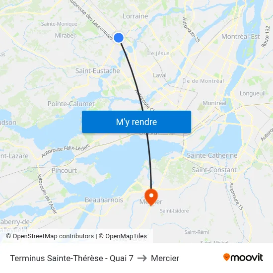Terminus Sainte-Thérèse - Quai 7 to Mercier map