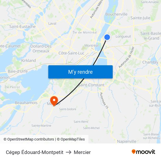 Cégep Édouard-Montpetit to Mercier map