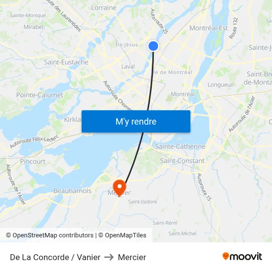 De La Concorde / Vanier to Mercier map