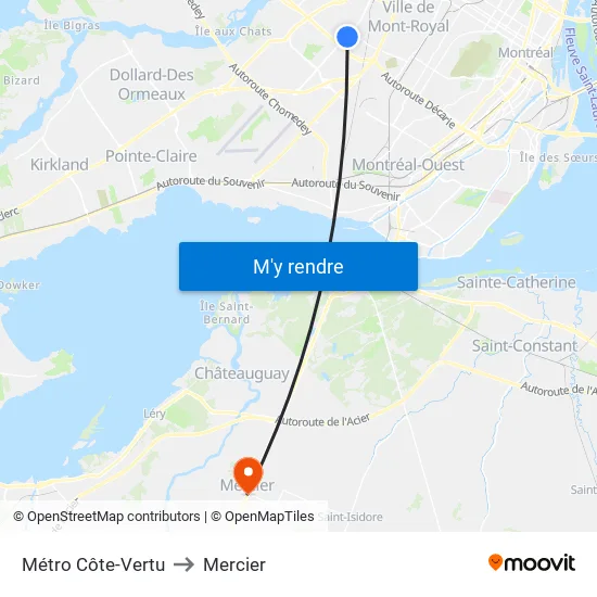 Métro Côte-Vertu to Mercier map
