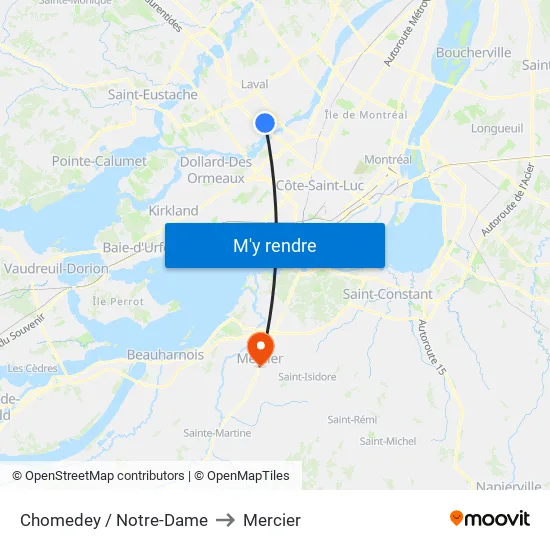 Chomedey / Notre-Dame to Mercier map