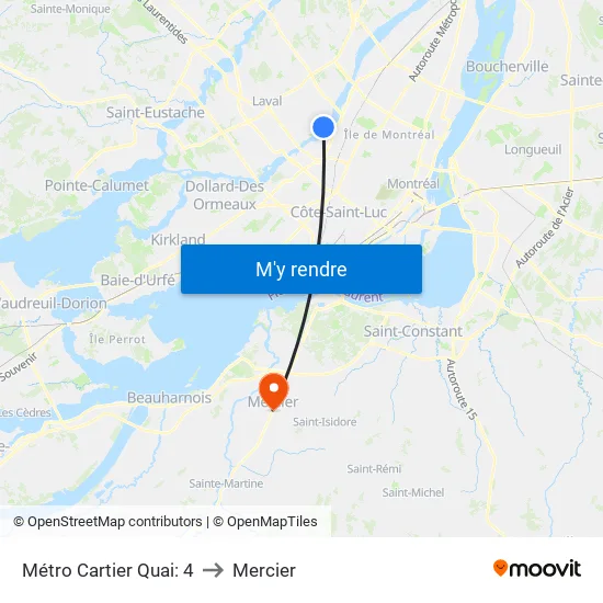 Métro Cartier Quai: 4 to Mercier map