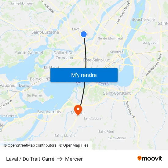 Laval / Du Trait-Carré to Mercier map