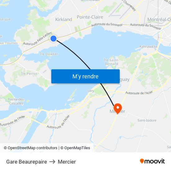 Gare Beaurepaire to Mercier map