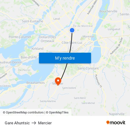 Gare Ahuntsic to Mercier map