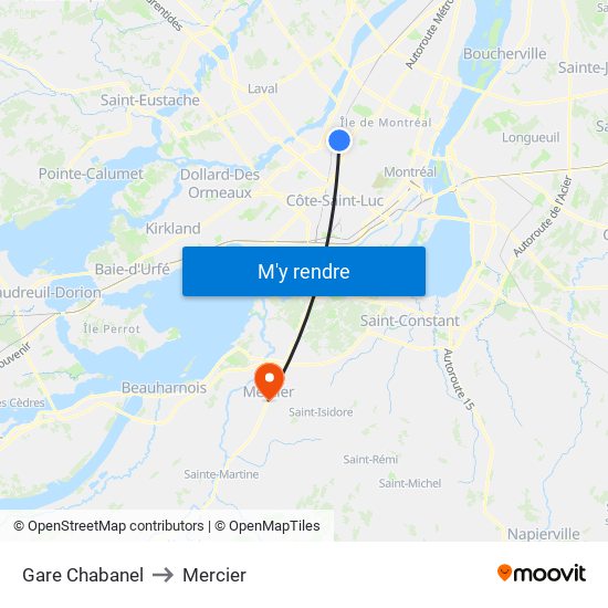 Gare Chabanel to Mercier map