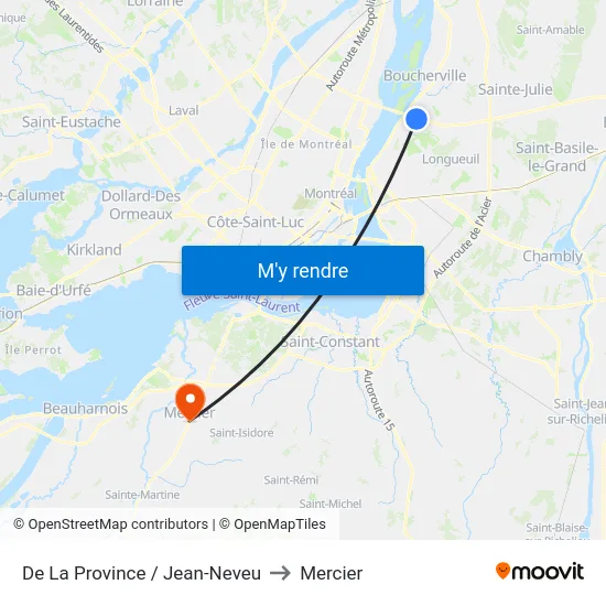 De La Province / Jean-Neveu to Mercier map