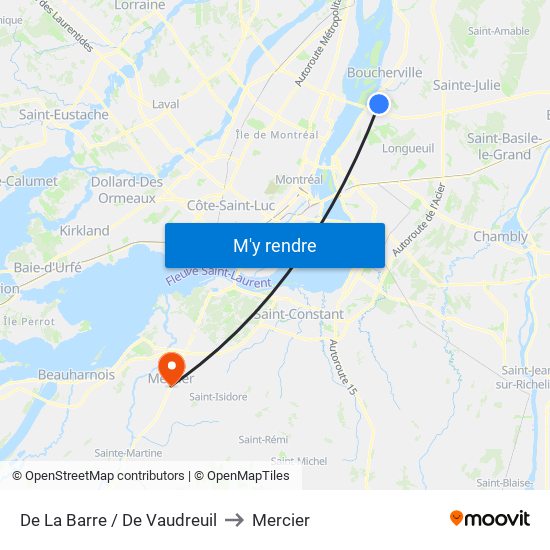 De La Barre / De Vaudreuil to Mercier map