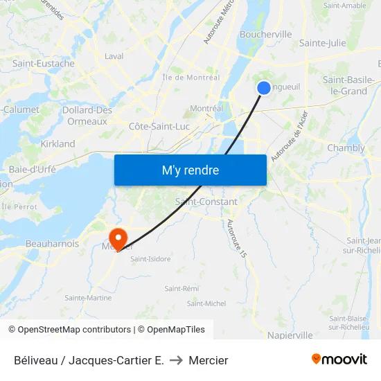 Béliveau / Jacques-Cartier E. to Mercier map