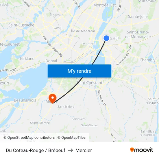 Du Coteau-Rouge / Brébeuf to Mercier map