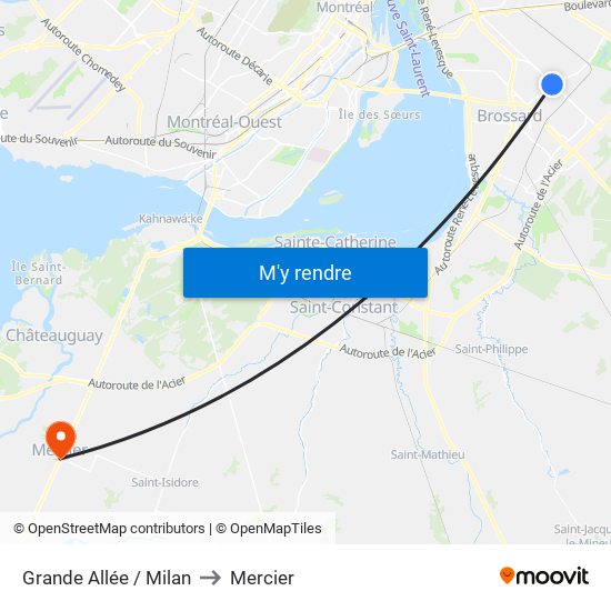 Grande Allée / Milan to Mercier map