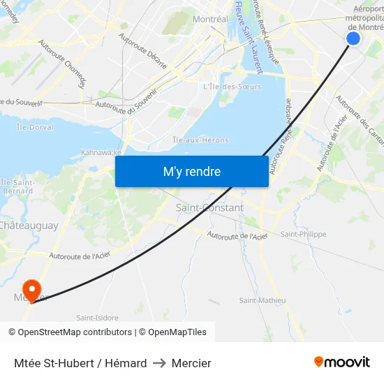 Mtée St-Hubert / Hémard to Mercier map