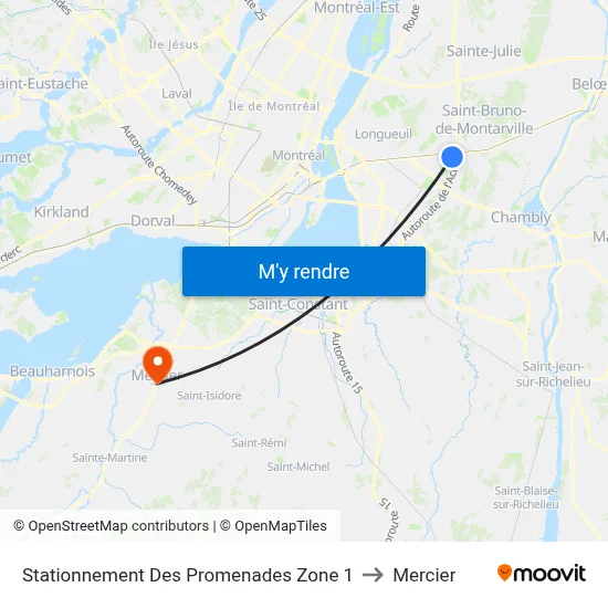 Stationnement Des Promenades Zone 1 to Mercier map