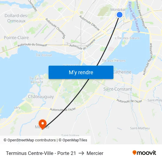 Terminus Centre-Ville - Porte 21 to Mercier map
