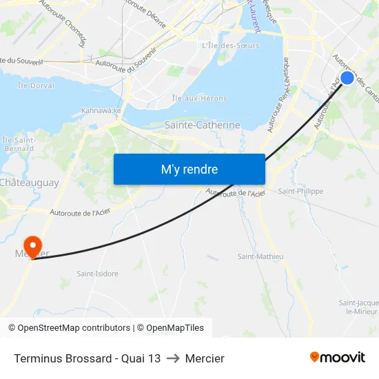 Terminus Brossard - Quai 13 to Mercier map