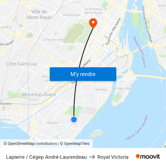 Lapierre / Cégep André-Laurendeau to Royal Victoria map
