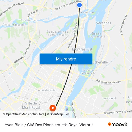 Yves-Blais / Cité Des Pionniers to Royal Victoria map