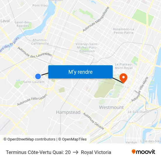 Terminus Côte-Vertu Quai: 20 to Royal Victoria map