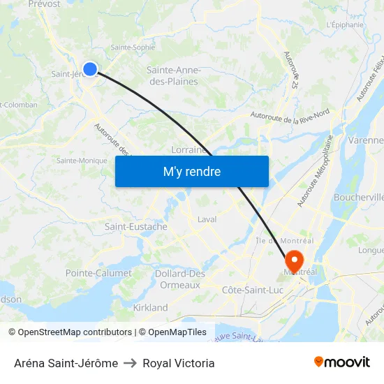 Aréna Saint-Jérôme to Royal Victoria map