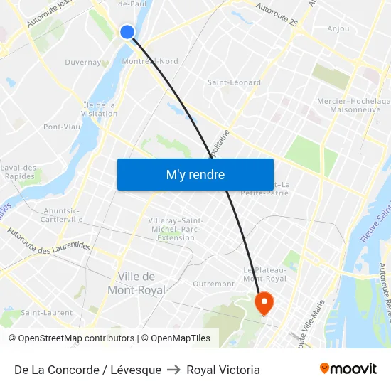 De La Concorde / Lévesque to Royal Victoria map