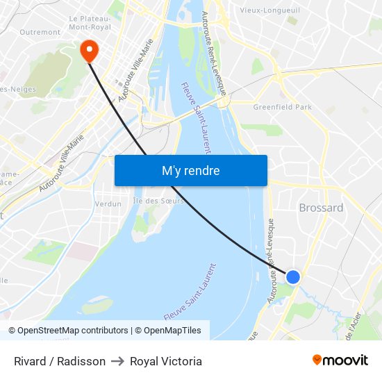 Rivard / Radisson to Royal Victoria map